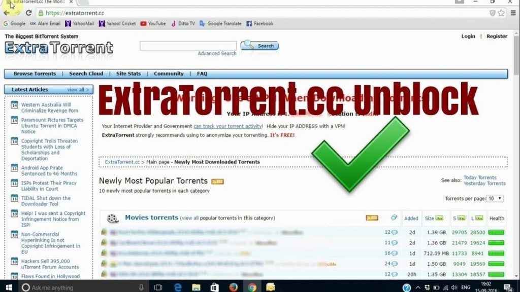 Unlocked Extratorrent, Extratorrent CC Proxy Mirror Sites